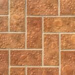 Close-up of wet brick tiles with water droplets, showcasing a textured pattern ideal for backgrounds.